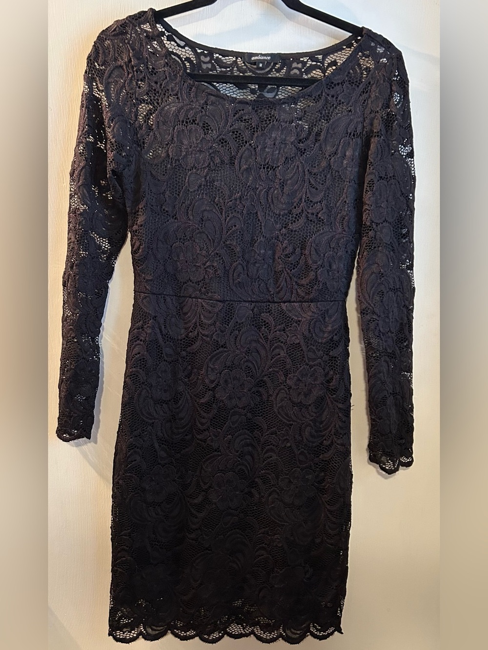 Ambiance Black Long Sleeve Lace Sheath Dress Size M